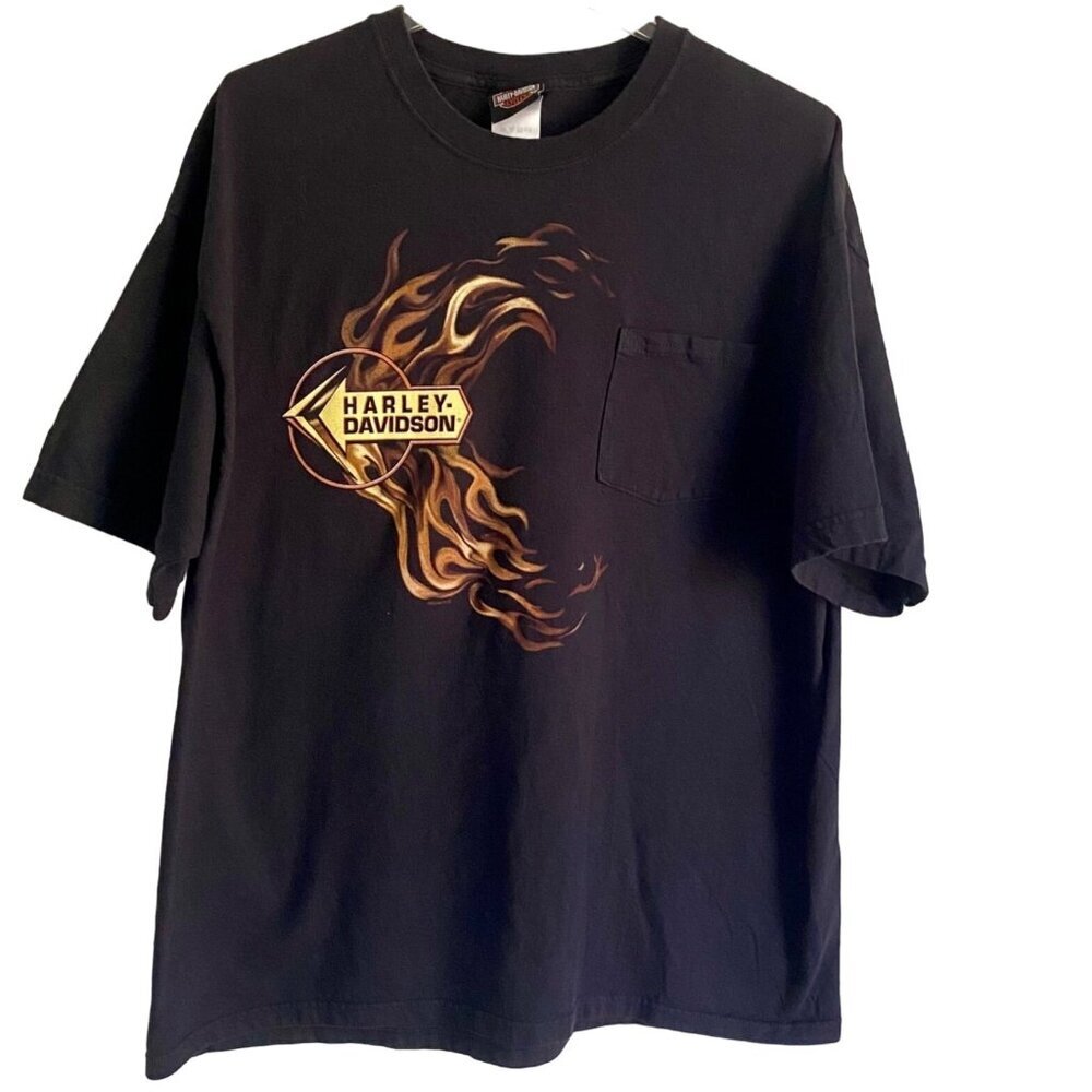 Harley Davidson Black Tee Shirt Men's XL Large Flames Highland LaVale Maryland